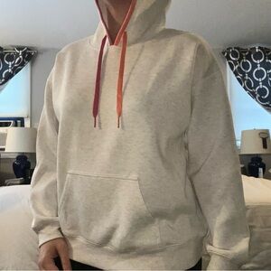 Ocean Drive Cream Hoodie with Pink and Orange Drawstrings